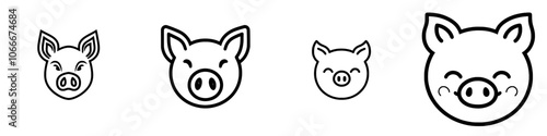 A smiling pig icon in simple outline style suitable for representing farm animals, agriculture, or food industries. The strokes can be edited.