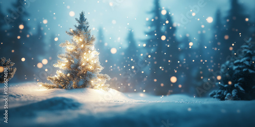 Wallpaper Mural A snow-covered Christmas tree in a winter wonderland, with soft falling snowflakes creating a magical atmosphere Torontodigital.ca