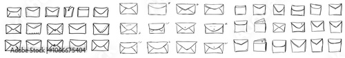 Letters and envelopes set with outline mail icon. A set of hand drawn outline mail letters and envelopes.