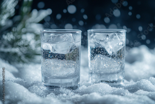 Wallpaper Mural Refreshing drinks with ice resting on a snowy surface in winter Torontodigital.ca
