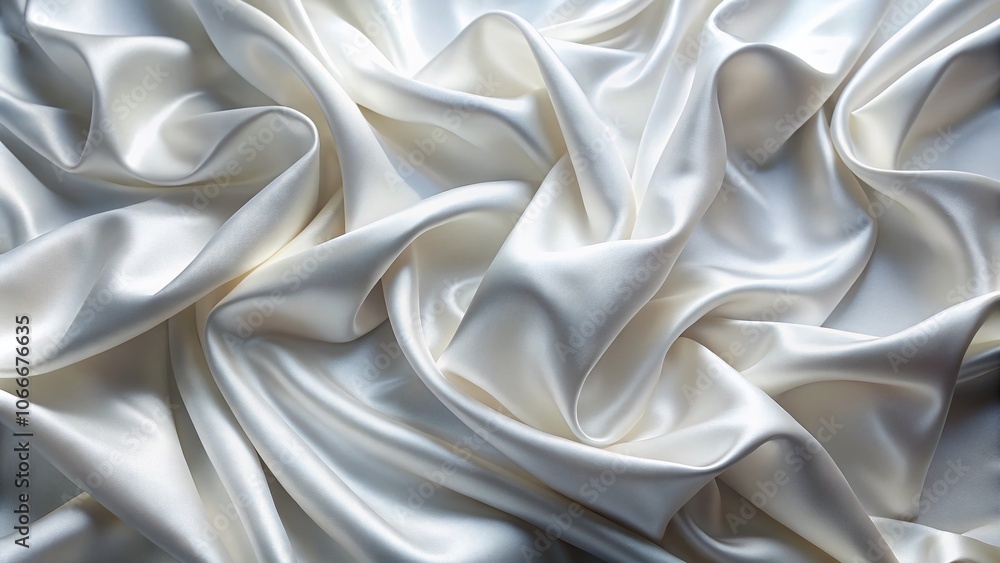 Obraz premium Luxurious White Silk Fabric Texture in Low Light Photography for Elegant Backgrounds and Textures, Perfect for Fashion, Interiors, and Product Displays