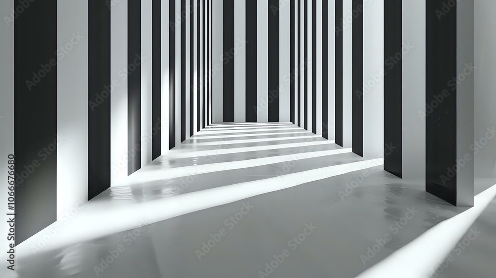 Abstract Black and White Corridor with Light and Shadow Abstract Black and White Corridor with Light and Shadow