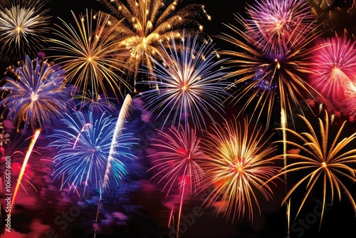 Fireworks Illustration. Colorful Explosions at Midnight Celebration for New Year Holiday