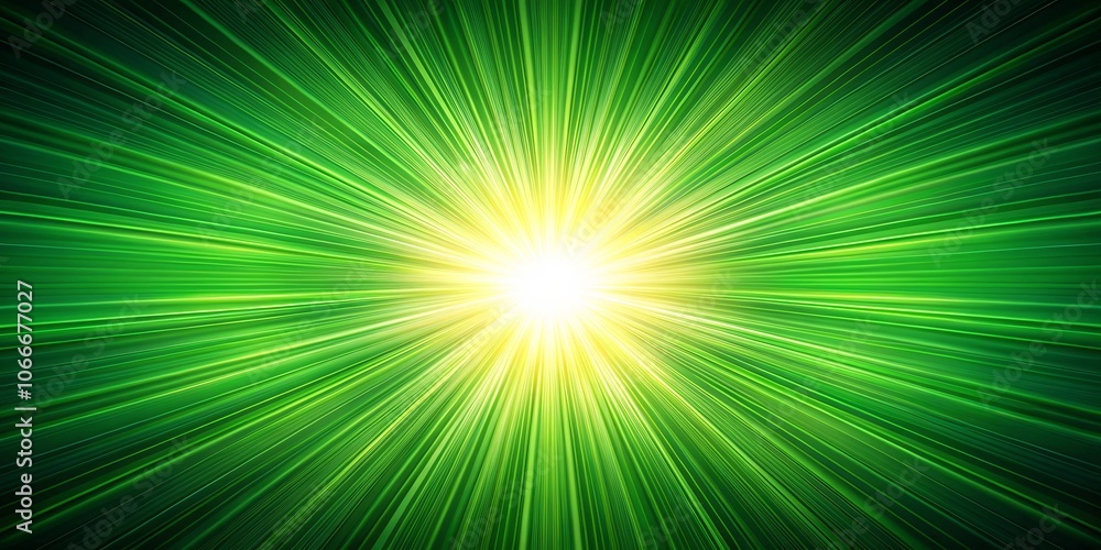 A vibrant green abstract background depicting a bright burst of energy emanating from a central point.