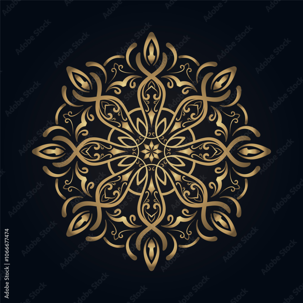 golden mandala ornament, round decorative design golden mandala ornament, round decorative design