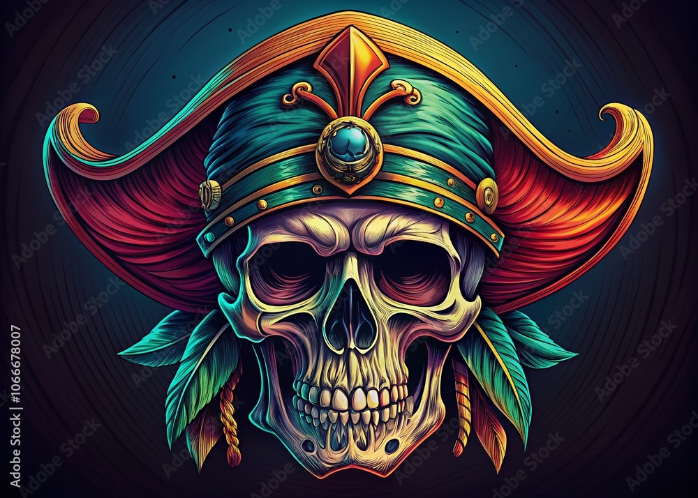 Pirate skull graphic, ideal for branding or print. Versatile design with space for text. Pirate skull graphic, ideal for branding or print. Versatile design with space for text.