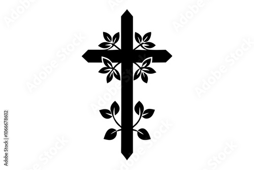 Cross with Flowers | isolated vector illustration on white background