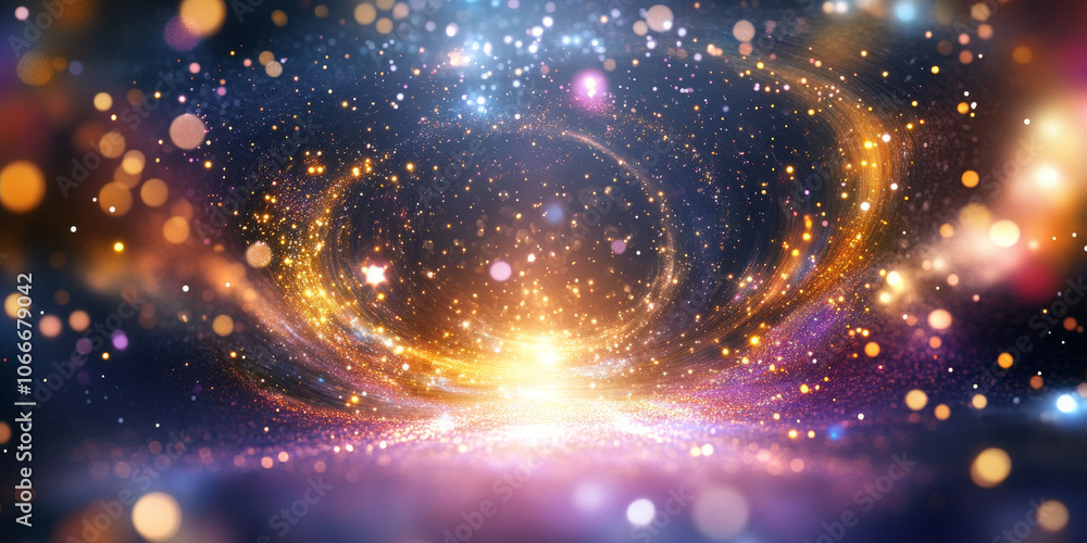 Fototapeta premium A portal to another realm surrounded by swirling stars and shimmering lights, capturing the essence of magical time travel