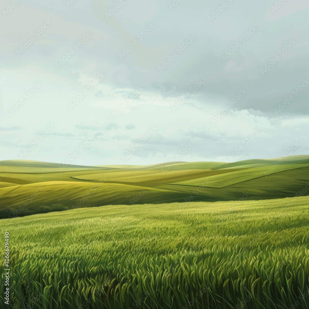 Vast deep green fields stretch across the horizon, gently swaying in the cool breeze under a muted sky, creating an atmosphere of peace and natural beauty in springs embrace. Vast deep green fields stretch across the horizon, gently swaying in the cool breeze under a muted sky, creating an atmosphere of peace and natural beauty in springs embrace.
