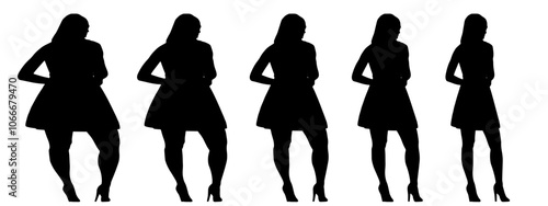 Conceptual fat overweight obese female vs slim fit healthy body after weight loss or diet on white background banner. A  fitness, nutrition or obesity, health shape illustration vector as silhouettes