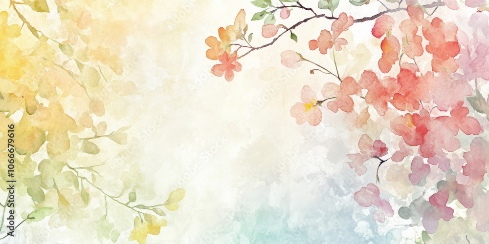 Hand painted watercolor of soft spring blossoms with pastel colors on a light, airy background Hand painted watercolor of soft spring blossoms with pastel colors on a light, airy background