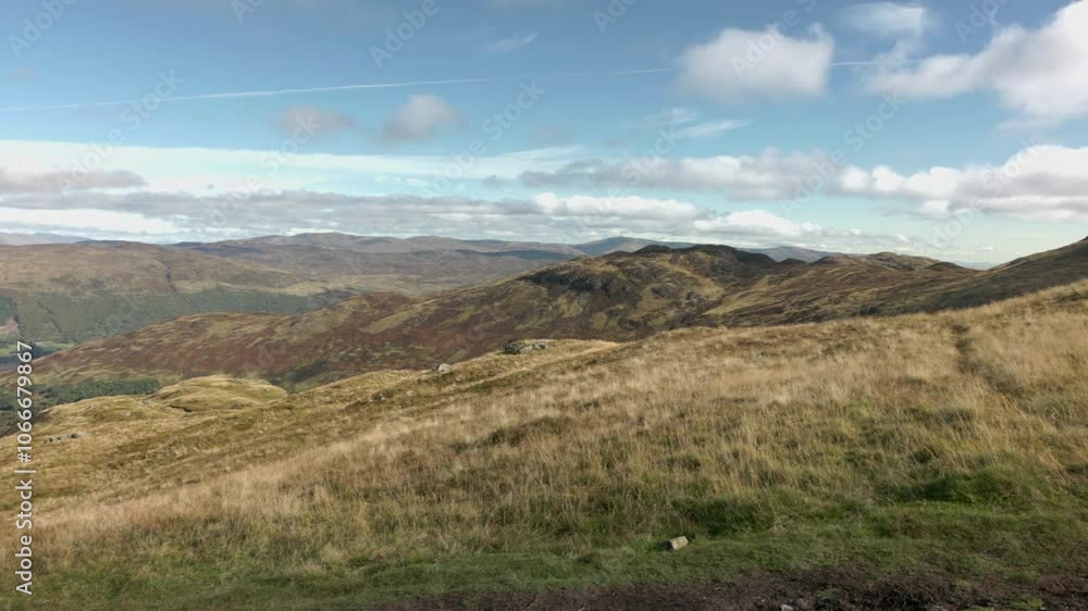 Panning shot of Loch earn and highlands from the summit of Ben Vorlich Panning shot of Loch earn and highlands from the summit of Ben Vorlich