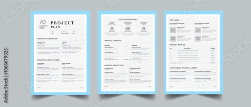 Project Plan and Project proposal layout design with colorful concept 3 page design