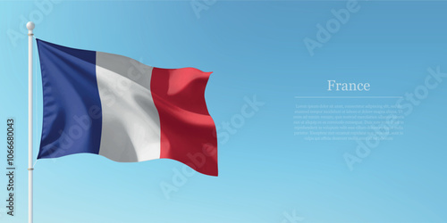 Waving Flag of France Against Clear Blue Sky Copyspace