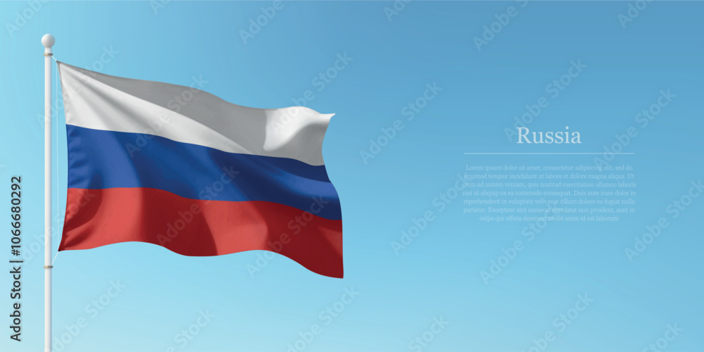 Waving Flag of Russia Against Clear Blue Sky Copyspace Waving Flag of Russia Against Clear Blue Sky Copyspace