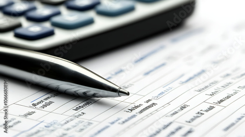 Calculator and Housing Papers Neatly Arranged on a Wooden Desk, Symbolizing Financial Planning, Real Estate Management, and the Organization of Mortgage or Housing-Related Documents for Personal or Bu