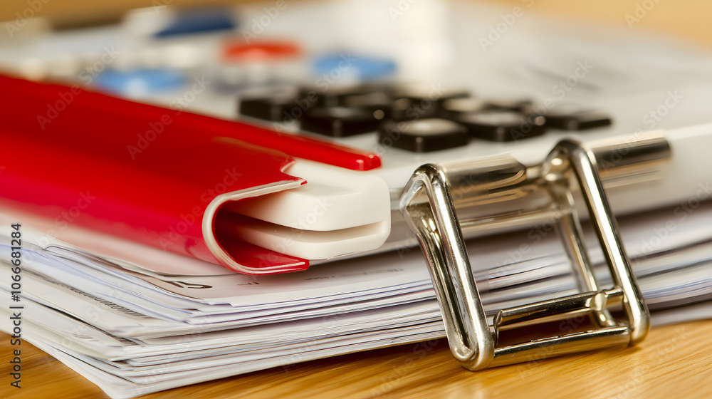 Calculator and Housing Papers Neatly Arranged on a Wooden Desk, Symbolizing Financial Planning, Real Estate Management, and the Organization of Mortgage or Housing-Related Documents for Personal or Bu Calculator and Housing Papers Neatly Arranged on a Wooden Desk, Symbolizing Financial Planning, Real Estate Management, and the Organization of Mortgage or Housing-Related Documents for Personal or Bu