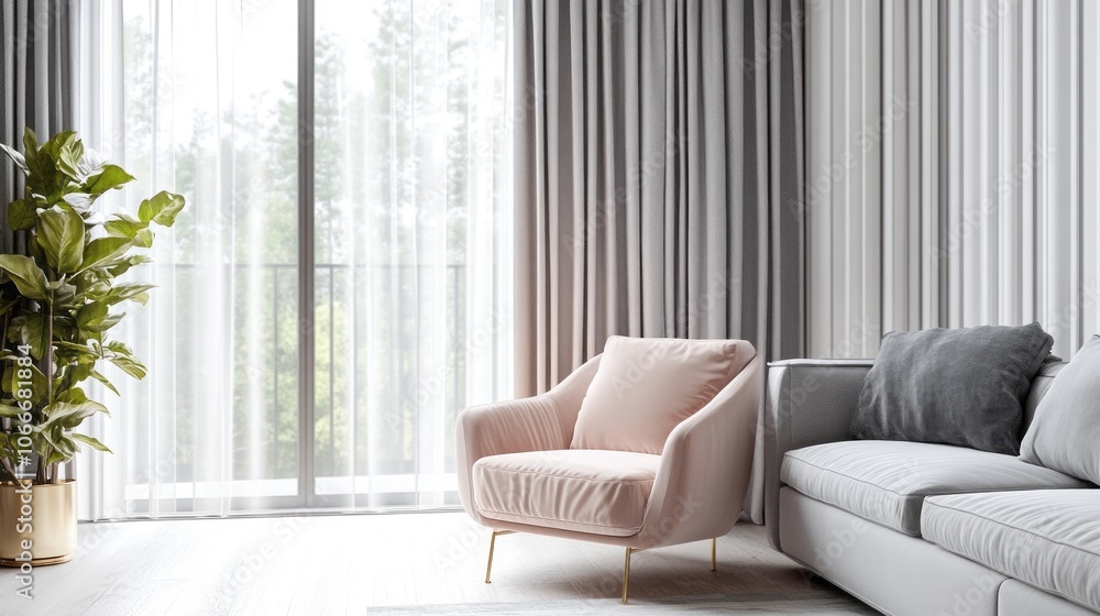 A Light and Airy Living Room with a Pink Armchair A Light and Airy Living Room with a Pink Armchair