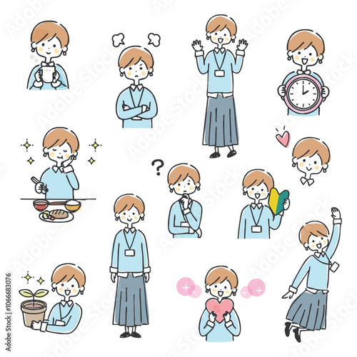 女性会社員のイラストセット