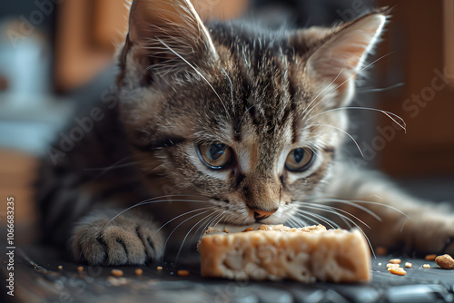 Ukrainian Levkoy cat eating a treat at home photo