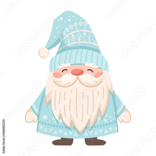 Cute Christmas Blue Dwarf. Scandinavian dwarf for kids with long beard. Vector character