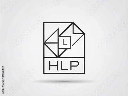 Minimalist HLP File Icon Design in Black Outline for Digital Storage, File Management and Technology Graphics photo