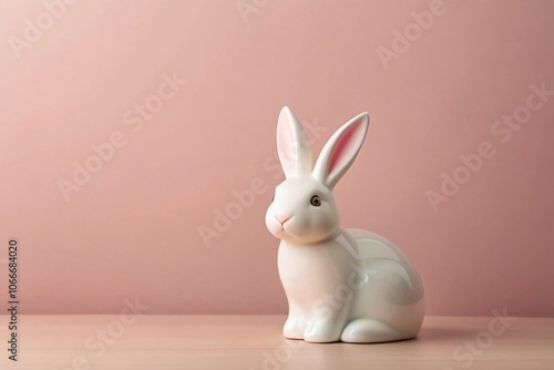 Minimalistic Easter Card Design with White Ceramic Bunny on Blush Pink Background for Spring Celebrations