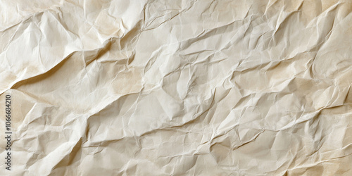 Crumpled paper texture in neutral beige tones, showing creases and folds for an organic, vintage effect