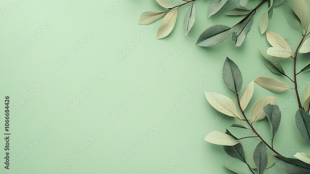 Green Leaves Arranged on a Light Green Background Green Leaves Arranged on a Light Green Background