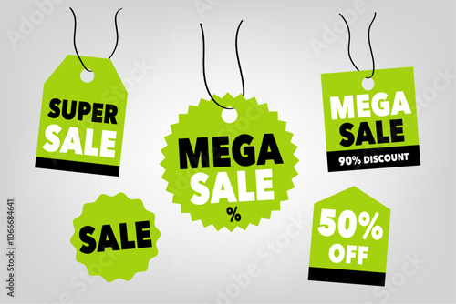 super sale set of poisonous green stickers for advertising in a discounted store