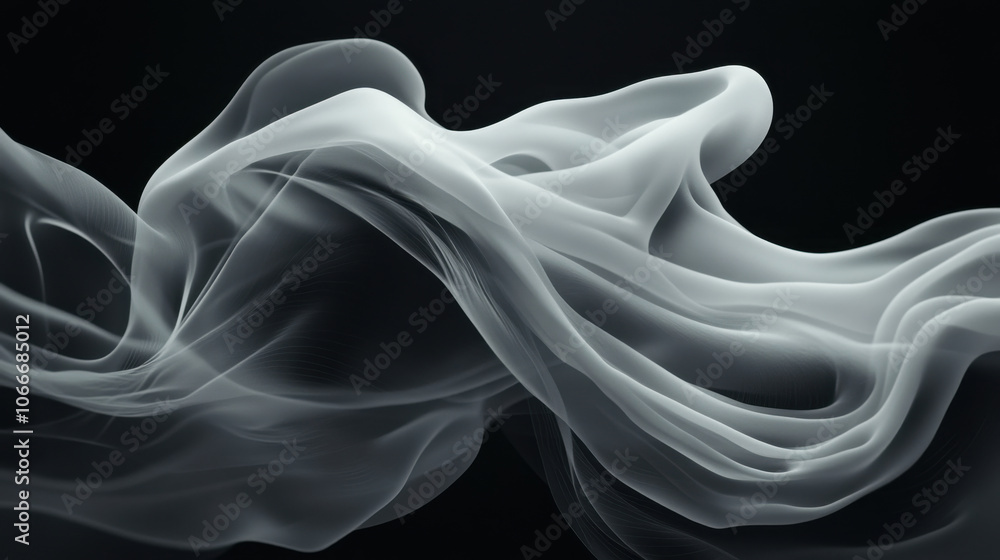 Fototapeta premium swirling mass of translucent white fabric creates ethereal digital pattern, evoking sense of fluidity and movement against dark background