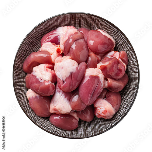 Raw chicken hearts on a plate transparent background photo