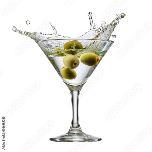 Martini glass with olives, white isolate background transparent background