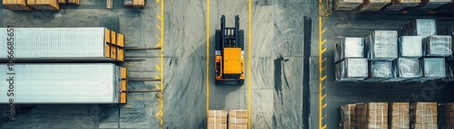 Forklift Lifting Pallets in Orderly Cross Dock Warehouse Concept of Safety and Efficiency photo