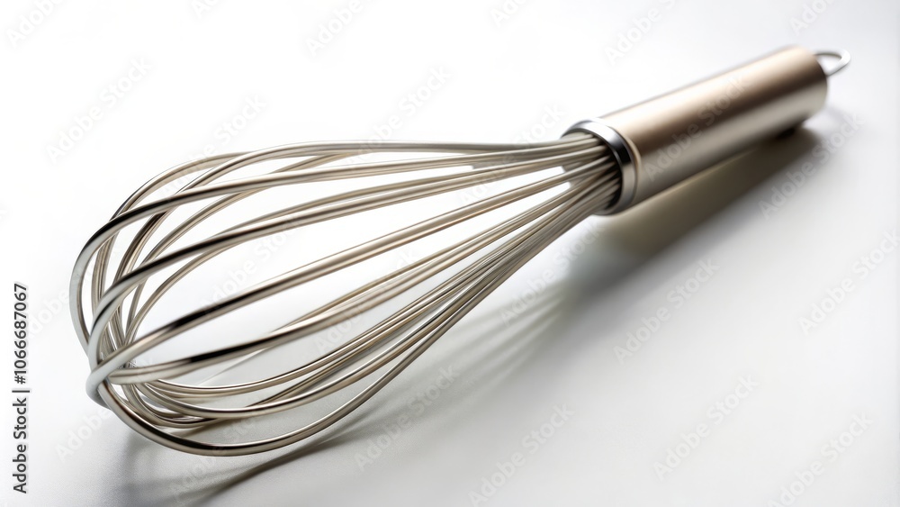 Close-Up of a Silver Whisk Isolated on a White Background, Perfect for Culinary Tools and Kitchen Photography, Showcasing the Elegance of Cooking Utensils in a Minimalist Style Close-Up of a Silver Whisk Isolated on a White Background, Perfect for Culinary Tools and Kitchen Photography, Showcasing the Elegance of Cooking Utensils in a Minimalist Style