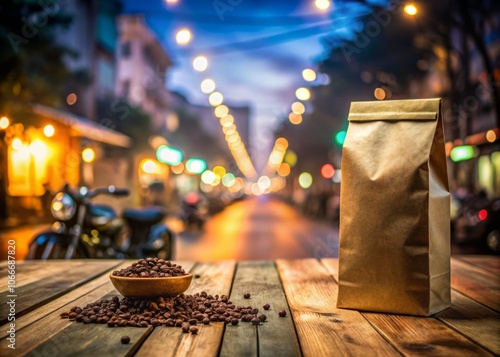 Close-Up of Lokalate Coffee Package in Yogyakarta, Indonesia on August 25th, 2024: Capturing the Essence of Local Flavor with Long Exposure Technique photo