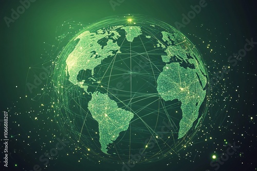 Abstract Globe with Glowing Lines and Dots - Global Network Concept