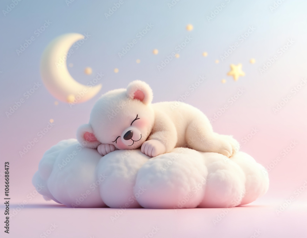 Adorable animals sleeping on fluffy clouds, dreaming in a soft, serene sky