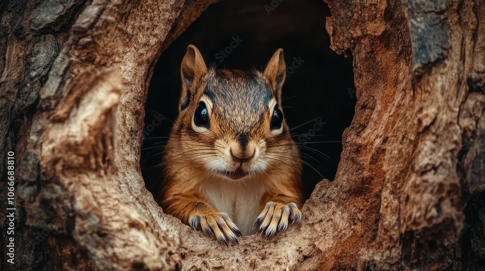Curious Squirrel Peeking Out of a Tree Hollow Curious Squirrel Peeking Out of a Tree Hollow