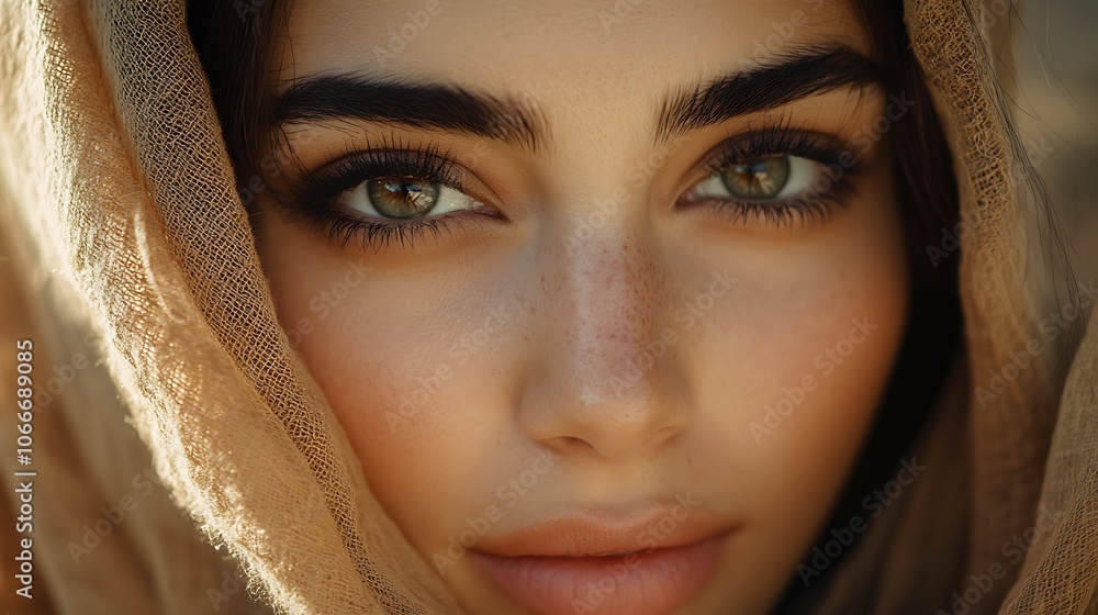 A warm close-up of a woman in a hijab, face gently bathed in natural light, eyes soulful and smile serene. Background softly blurred with earthy colors, hd quality, cultural pride, soft focus, A warm close-up of a woman in a hijab, face gently bathed in natural light, eyes soulful and smile serene. Background softly blurred with earthy colors, hd quality, cultural pride, soft focus,