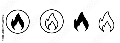 Fire Flame Icon Set. Flame Icon in Black Vector Illustration.
