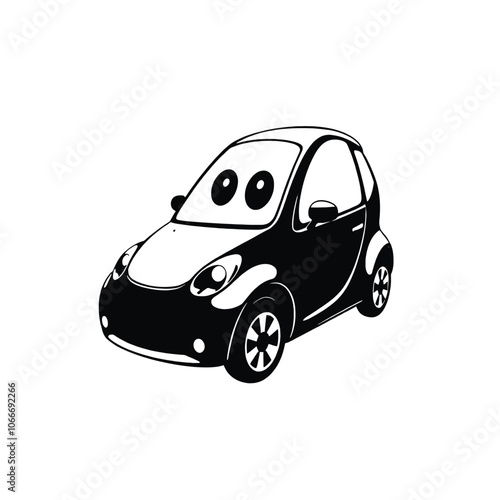 a black illustration of a car. The car is shown in a side view,