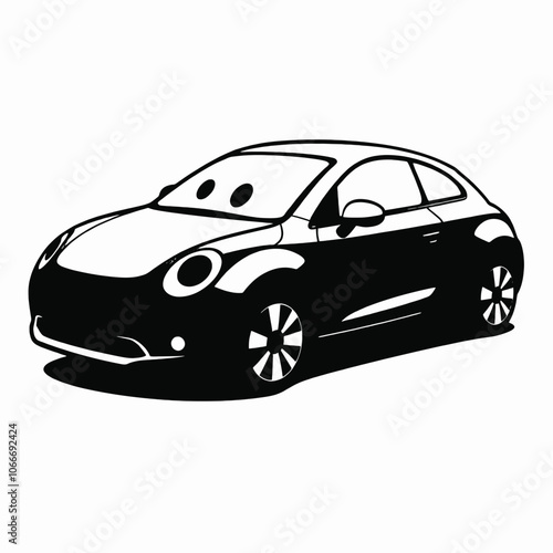 a black illustration of a car. The car is shown in a side view,