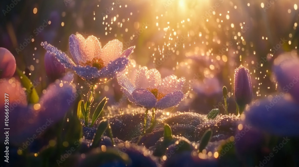 Dewy Flowers in Soft Morning Light Dewy Flowers in Soft Morning Light