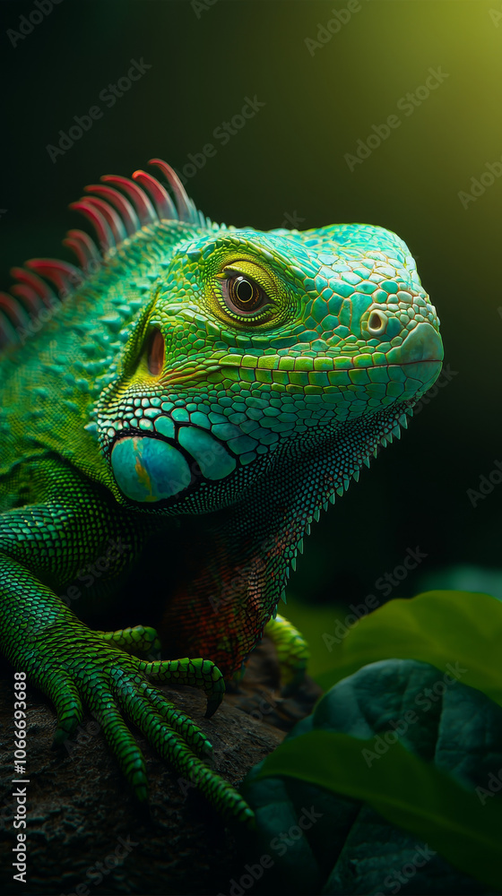 Fototapeta premium Sunlit Iguana Enjoying a Rest on a Warm Rock