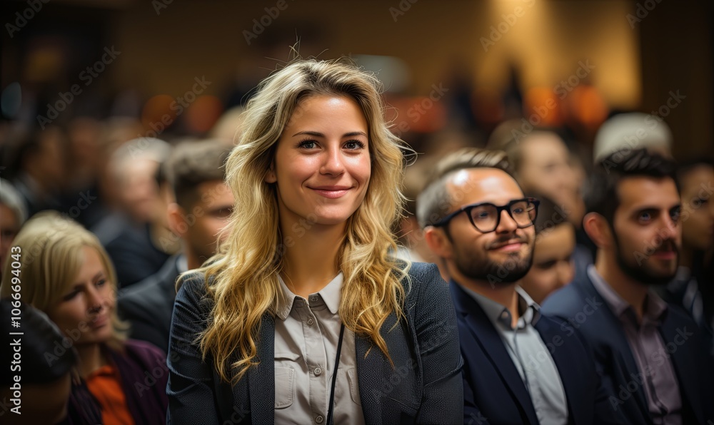 Woman Standing in Front of Crowd Woman Standing in Front of Crowd