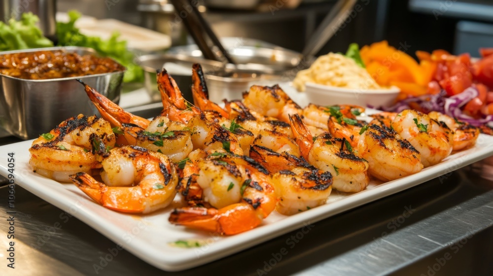Grilled Shrimp Platter with Colorful Vegetables Grilled Shrimp Platter with Colorful Vegetables