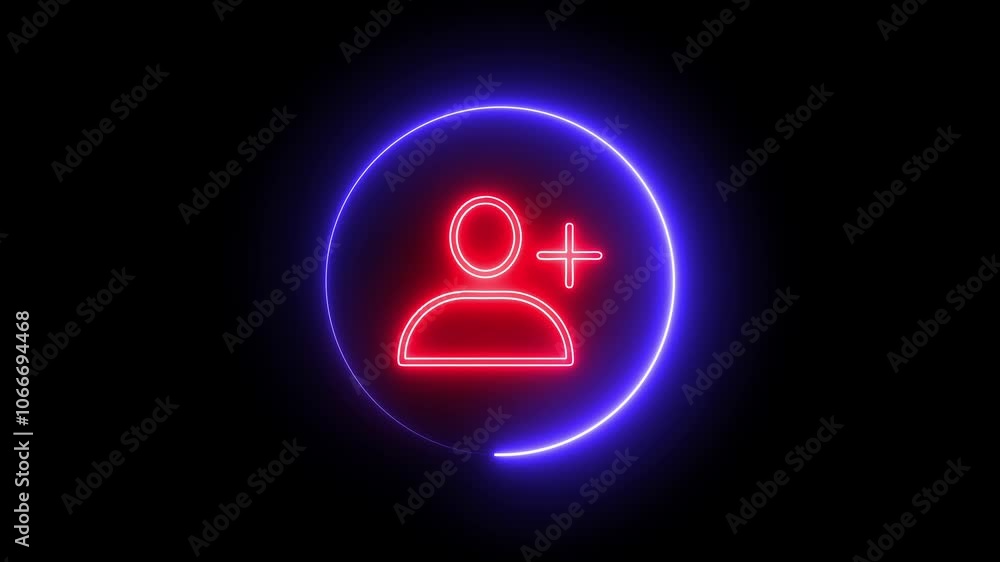 The neon new user icon typically features a glowing silhouette or figure with a plus sign, symbolizing the addition of a new member or user to a system or platform. The neon new user icon typically features a glowing silhouette or figure with a plus sign, symbolizing the addition of a new member or user to a system or platform.