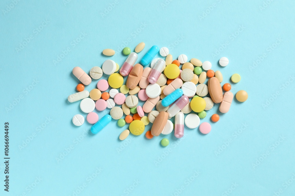 Various medicine pills on color background Various medicine pills on color background