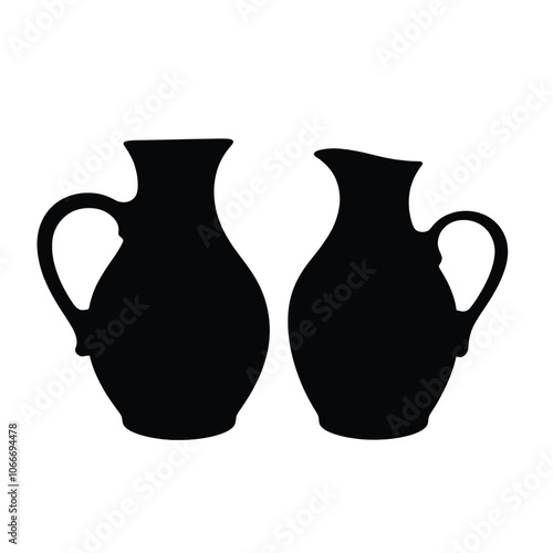 a black silhouette of two pitcher.